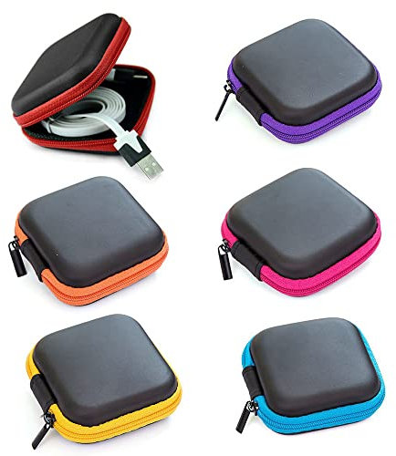 6 Pcs Earphone Cases Portable Earphone Storage Bag Mini Square Earphones Carrying Case for Mini Wired Headset USB Cable