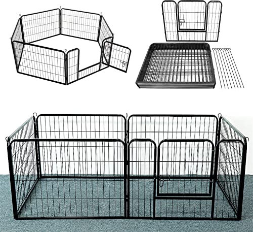 Shishi Welpenlaufstall, faltbar, Schutzbarriere, 6 Paneele, Set, Metallzaun mit Tür, Sicherheitsbarriere, Metallgehege mit Tür für Innen und Außen (Schwarz, 480 x 60 cm)