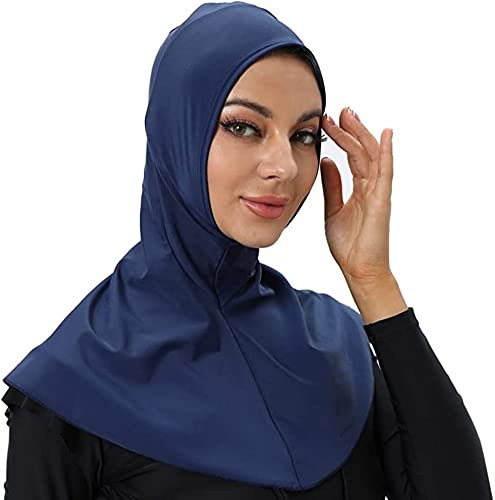 Solide Farbe Frauen Schwimmen Kappe einstellbar muslimischen voll-Abdeckung Schal Kappe voll-Abdeckung Hals Schutz Hijab (Blue)