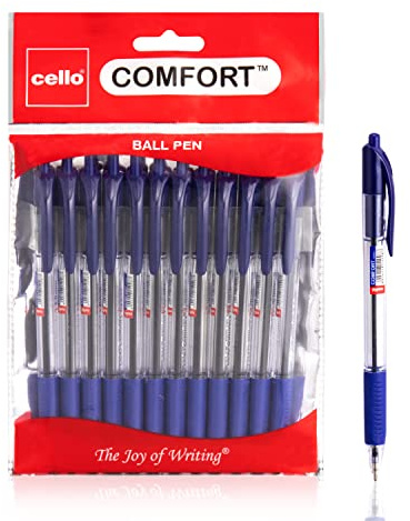 Cello Ballpoint Pens Extra Comfort Grip Ball Pens Medium Point Biros Retractable Ballpoint Pens (Blue, 24)