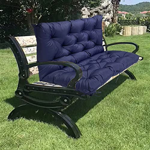 LiveGo Garden Bench Cushion 2/3/4 Seater Soft Outdoor Waterproof Patio Lounger Bench Swing Hammock Pad with Backrest (150 * 100 * 10CM, Navy Blue)