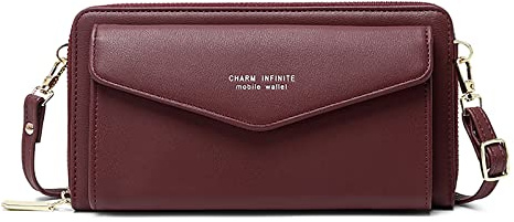 FORRICA Handy Umhängetasche Touchscreen Damen Geldbörse Handytasche zum Umhängen Mädchen Crossbody Tasche Kleine PU Leder Portemonnaie RFID Schutz mit Kartenfächern Rot