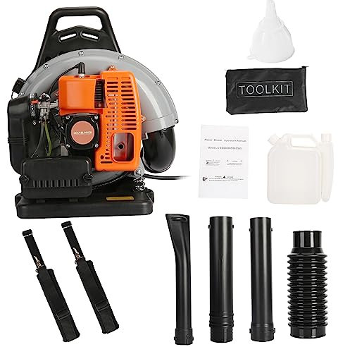 Shienfir Gasbetriebener Rucksack-Laubbläser, 2-Takt-Motor Mehrzweck-Schneefräse 63cm3 hohe Festigkeit Outdoor, 1,7 L Kraftstofftank 665 CFM für Rasen, Garten, Laub, Schnee, Schutt, Staub Orange Or