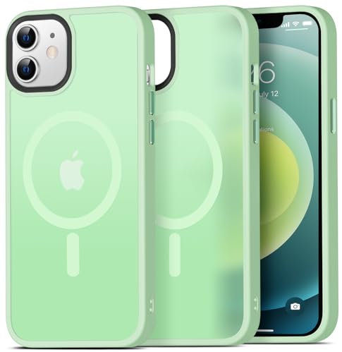 Mootobo Strong Magnetic Case for iPhone 12/12 Pro - Compatible with MagSafe Accessories, Military-Grade Protection, Slim Design with Smooth Matte Back and Anti-Slip Edges - 6.1 Inch, Apple Green