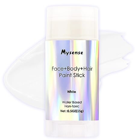 Mysense White Face Body Hair Paint Stick,Clown White Makeup,Water Based Washable Temporary Hair Paint,Non-toxic Cream Body Paint for Halloween SFX Skull Zombie Vampire Cosplay Makeup,0.5oz(15g)