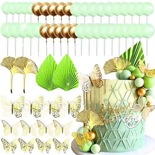 JeVenis Sage Green Champagne Cake Topper Rose Cake Topper Gold Leaves Wedding Cake Toppers for Wedding Bridal Shower Birthday Party