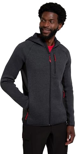 Mountain Warehouse Mens Hooded Fleece - Anti-pill, Stretch Panels Sweatshirt - Best for Spring Summer, Camping, Outdoors, Travelling & Hiking Black 2XL