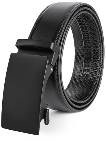 Sunya Ceinture Homme Cuir Noir, Réglable à Cliquet Ceinture Boucle Automatique 35mm pour Jeans les Pantalons Costumes