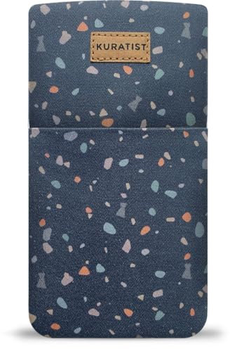 Kuratist Handy-Tasche 'AHOI' - Universell kompatibel z.B. iPhone 15/14/13 or Pro, Galaxy S24/S23, Xiaomi 14/13 - Handgefertigt aus Baumwoll-Canvas - Mit Schutzklappe -Terrazzo