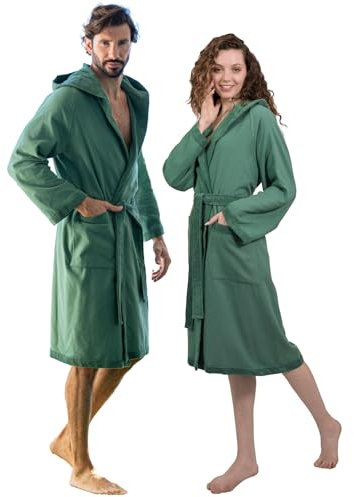 nice homeit Accappatoio Donna e Uomo in Spugna 100% Cotone - Accappatoio Super Assorbente con Cappuccio - Morbido, Leggero, Anti-Pilling, Design Italiano. (M, VERDONE)