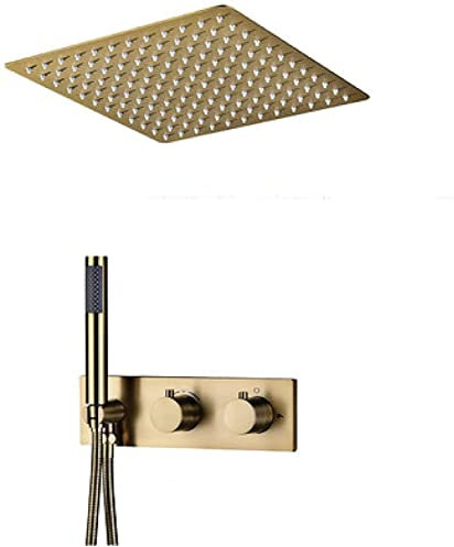 Ensemble de Douche Système de douche Ensemble de mélangeur de douche thermostatique dissimulé Ensemble de robinet de douche en or brossé avec douchette à main en laiton et pomme de douche à effet de p