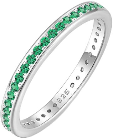 YL Ewigkeitring Stapelbare Ringe 925 Sterling Silber Smaragd Geburtsstein Ring Verlobungsringe Memoire Ringe Schmuck Geschenke für Damen Mutter Freundin,Größe60