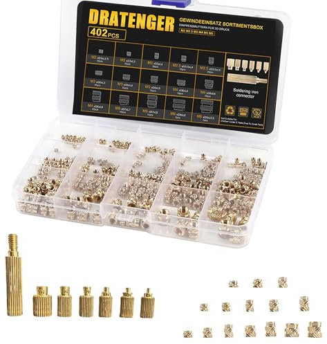 402 Stück Messing Gewindeeinsätze, M2 M2.5 M3 M4 M5 M6 Gewindeeinsatz 3D Druck, 15 Größen Einbettmuttern Sortiment, Einpressmutter Einbettung Muttern mit Aufbewahrungsbox