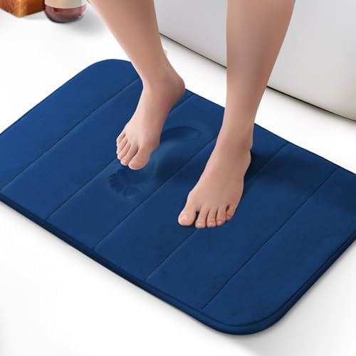KEPLIN Memory Foam Bath Mat - Ultra-Soft, Highly Absorbent, Non-Slip, Machine Washable - Luxurious Comfort for Home & Bathroom Floors (Navy, 40 x 60cm)