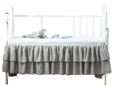 YOKIKIYO Zweilagiger, weißer Bettrock mit Rüschen, for Kinderzimmer, Kleinkinder, Staubschutz, Tagesdecke for Jungen und Mädchen, 35,6 cm hoch(Grey,70x140x36cm)
