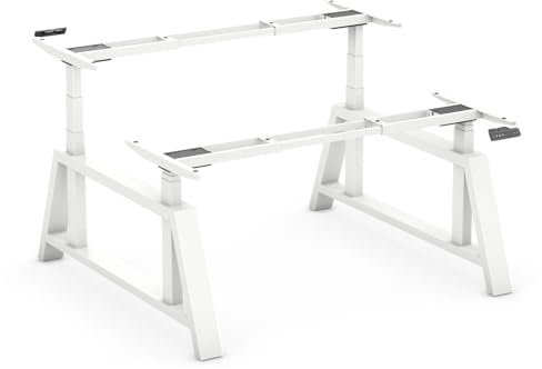Worktrainer - OakDesk Duo Höhenverstellbarer Schreibtisch - Elektrisches Gestell für 2 Personen - Höhe 73,5-137,5 cm - Breite 107,5-180 cm - Weiß - Linak DPG-Memory-Funktion