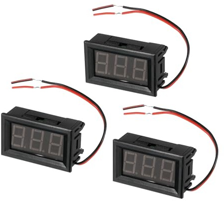 sourcing map LED Voltmeter Voltage Tester DC4.5V-30V 2-Wires Red Blue Green Display Screen 0.56 Inch for Electronic Production Pack of 3