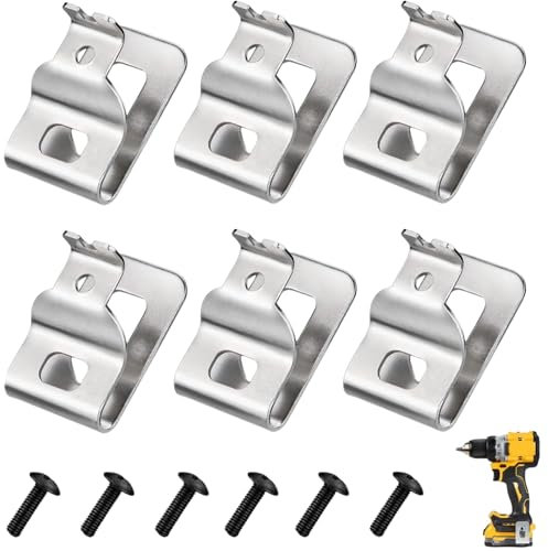 6 pcs Belt Clips for Dewalt 304 Stainless Steel Drill Tool Clips Hook Kit with Screws for Dewalt N268241 fit for 20V Power Tools DCD980 DCD985 DCD980L2 DCD985L2