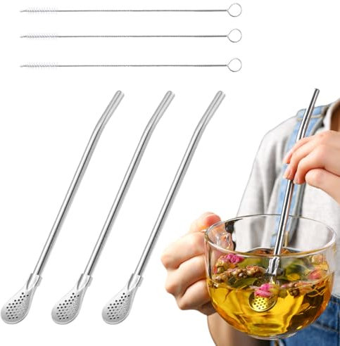 juegos de bombilla mate reutilizable de acero inoxidable con cepillo de limpieza, cucharas de filtro de acero inoxidable para yerba mate, pajita de calabaza, té, café, cócteles