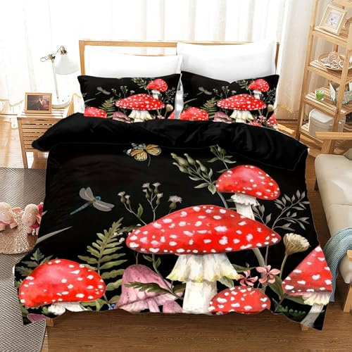 UGZDEA Pilz Bettwäsche Set220x240cm, Pilz Motiv Print Bettwäsche Set, Pflanzen Microfaser Bettwäsche Set Mit Reißverschluss für Kinder Mädchen Teenager (Pilz-1, 220x240cm)