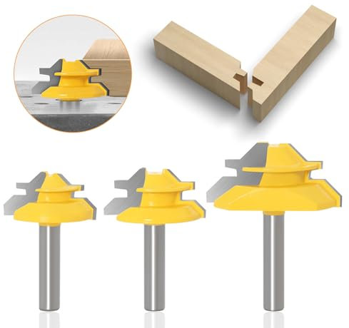 Dfuqanb 3 piezas 45° Lock Miter Router, herramienta de corte para carpintería, 8 mm de vástago, fresadora de encolado de 45 grados, fresadora de inglete, fresadora de inglete, vástago de 8 mm, para