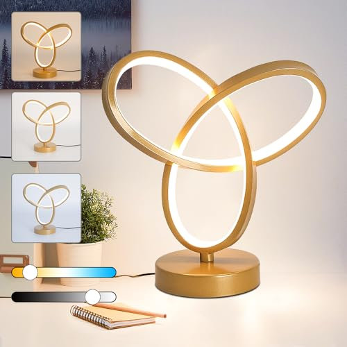 ELINKUME Gold LED Tischlampe 10W Schreibtischlampe,Nachttischlampe Dimmbar Mit 3 Farbe Temperaturen für Heim Büro,Schreibtischlampen für Arbeit und Studium,Moderne Dekorative Tisch Lampe mit Kabel