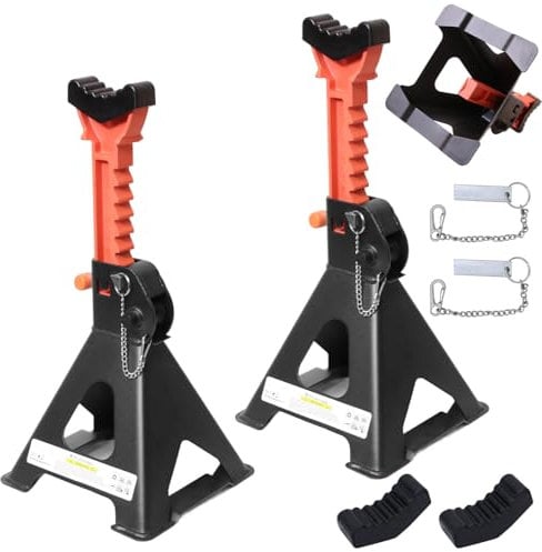 Melko 6000KG Unterstellbock INKL. Sicherungssplint und 2XGummiauflagen PKW Wagenheber 6 T Tragkraft aus Gusseisen KFZ Stützböcke 9 stufig höhenverstellbar 28 – 42,5 cm 2 Stück x 6 Tonnen