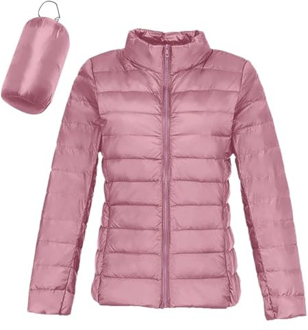 SIYAN Veste D'hiver, Veste Mi-saison For Femme, Veste Matelassée Légère, Doudoune Chaude D'hiver, Fermeture Éclair D'automne, Doudoune, Manteau Matelassé For Femme Avec Poches(Pink,5XL)
