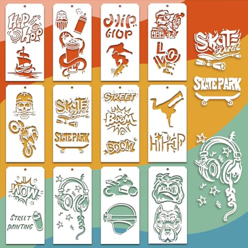 GOMAKERER 12 Stück Dekorative Malvorlagen 12 Stil Graffiti Malschablonen Wiederverwendbare Randschablone Zum Malen Auf Fliesen Wänden Und Böden Scrapbooking Zeichnen Und Nachzeichnen