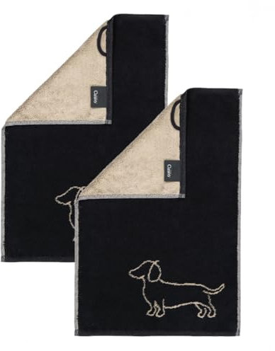 Cawö Gästetuch-Set (2 Stück) – Weiche & Saugstarke Frottee Gästetücher (50x30 cm) aus Baumwolle – Luxuriös & Flauschig – Ideal für Bad, Gäste, Sauna & Wellness – Hochwertige Qualität – Dackel Schwarz