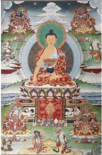 Thangka Seidenstickerei Tibetischer Buddhismus Shakyamuni Buddha 4 Dharma Beschützer Tangka Yoga Buddhistischer Wandteppich Wandbehang Wandkunst Wohndekoration Wandteppich Meditation