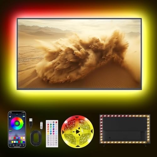 HEXJOSGL LED Light for TV, 13.1ft LED Strip Light for 40-55 Inch TV, RGB TV Backlight Behind, Music Sync Bluetooth APP & Remote Control, 5V USB Powered Strip Light for Living Room/Bedroom