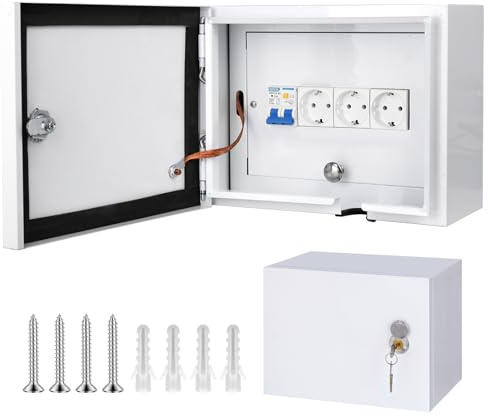 CHENGPI Caja Electrica de Superficie con Protector de Fuga 2P 32A y 2 * Tomas de Corriente 250V/16A, Caja de Distribución con Protección Contra Sobretensiones 2P 400V 20~40kA para Cableado - 8 Módulos