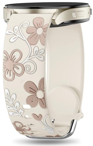 Witzon Cinturino floreale compatibile con Samsung Galaxy Watch 7 Band/FE 6 5 4 40 mm 44 mm, Galaxy Active 2, cinturino da 20 mm inciso fiore carino morbido inserto in silicone cinturino di ricambio