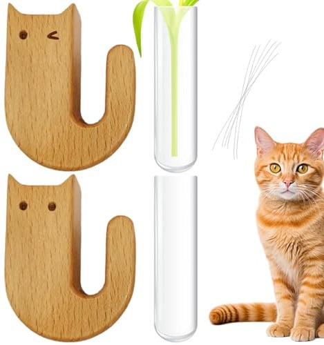 Cat Fridge Magnets, 2 Piece Mini Wooden Vase Set, Magnetic Cute Flower Holder with Glass Tube, Decorative Plant Display for Home Kitchen Office Kids Women Nature Lovers