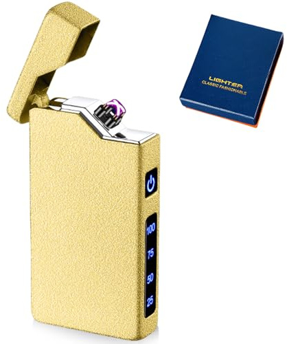 USB Elektronische Feuerzeug, Electric USB Lighter Lichtbogen Feuerzeugs LED Dual Lichtbogen Feuerzeugs mit Batterieanzeige Winddicht Plasma Feuerzeug Elektrisch mit Geschenkbox (MattGold)