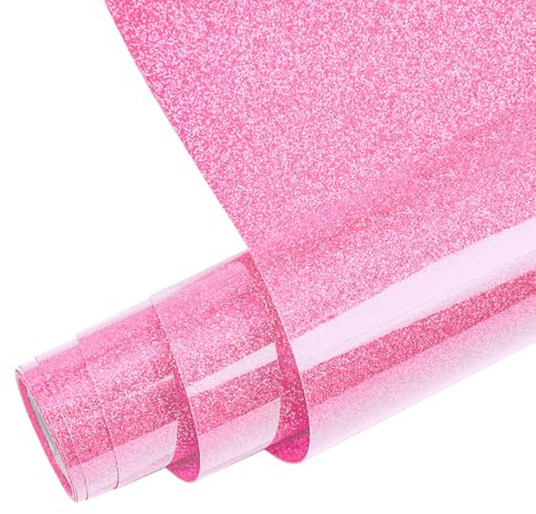 FORBELL Glitzer Plotterfolie Textil, 30.5cm×1.5m Transferfolie textil für DIY-T-Shirts, Kleidung und Textilien (Glitzer Pink (Nur für weiße Textilien))