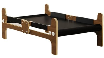 PawwJoy Katzen-Hängemattenbett, erhöhtes Haustiermöbel, Holzrahmen, weiches Schlafbett für Indoor-Katzen, kleine, mittelgroße Hunde, 60 x 36,5 x 21 cm, Schwarz