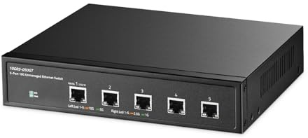 Switch non gestito a 5 porte 10 Gigabit, Ethernet RJ45 5x10G, supporto 1G/2.5G/5G/10G, larghezza di banda 160Gbps, switch di rete Binardat desktop in metallo, per giochi, NAS, piccole imprese, plug