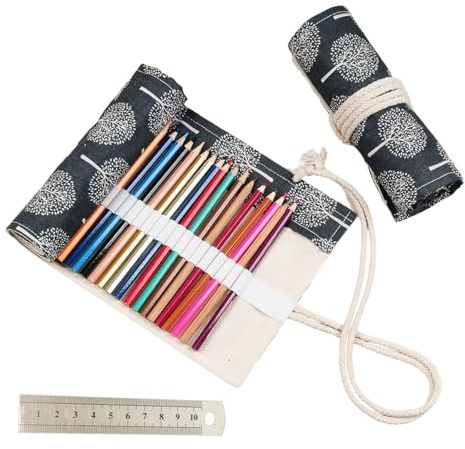 Stifterolle Rollmäppchen 72 Löcher Leinwand Stifterolle Roll,Verpackungshalter,Leinwand Pencil Wrap,Pinseltasche,Rollmäppchen Pinsel,Federmappe,Tragbare Stiftrolle,Waschbar,für Stifte/Bleistifte