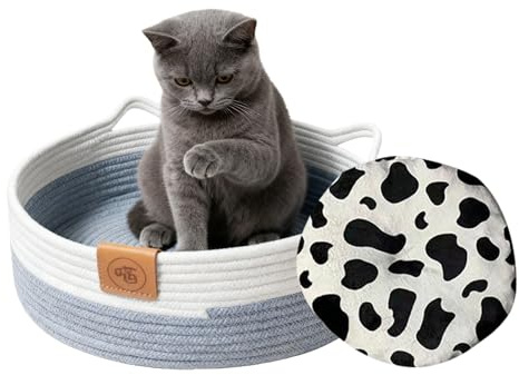 Zyntora Katzenbett - Baumwollseil Geflochtenes Nest | Hundekorb Rundes Katzenbett,Für Kätzchen Hund Tier Spielzeug Snack Indoor Schlafzimmer Wohnzimmer
