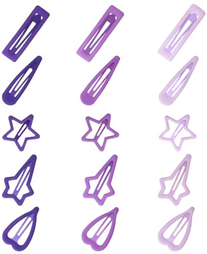 LIQWEI Lot de 15 pinces à cheveux violettes pour femmes, 5 formes, jolies barrettes à cheveux en métal et pinces à cheveux, antidérapantes, sans pli, sans plis, motif géométrique pour femmes et filles
