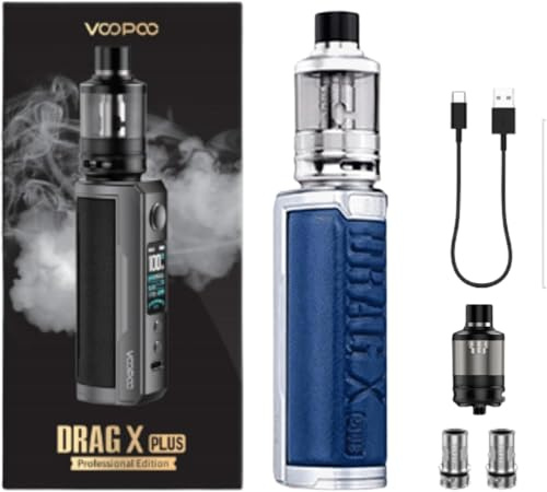 Voopoo Drag X Plus Professional Edition Vape Kit– 100W Power, Gene.FAN 2.0 Chip, 18650/21700 Batteries (Not Included), TPP Pod Tank, USB-C Fast Charging, 2ml No Nicotine (Silver Blue)