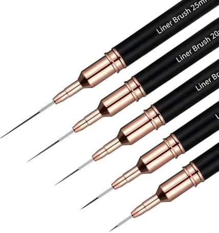 5Pcs Nail Art Brush Nylon, Liner Dotting Drawing Brush Set Fine Tip, 4/8/12/20/25mm Black for Gel Nail Art Design Salon Home