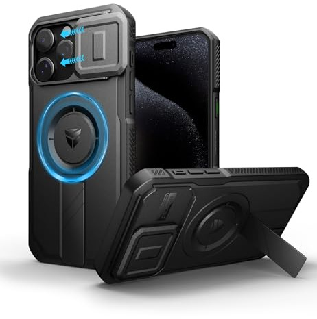 Dexnor Hülle Kompatibel mit iPhone 15 Pro Max, Schwarz | Ohne Displayschutz, Kompatibel mit Magsafe, Kamera Schutzabdeckung & Einstellbarer Kickstand, Rugged Stoßfeste Schutzhülle