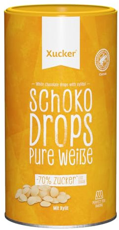 Xucker Schoko Drops weiße Schokolade - Xucker Schokolade mit Xylit Zuckerersatz I Weiße Xucker Chocolate Drops I Zuckerreduzierte Süßigkeiten zum Backen (min. 35% Kakaoanteil / 750g)