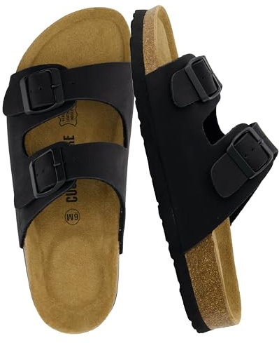 CUSHIONAIRE Women's Lane Cork Footbed Sandal With +Comfort, Black, 6 UK