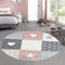 CARPETIA Kinderteppich Spielteppich Babyteppich Mädchen mit Herz Stern rosa Creme grau Größe 120 cm Rund