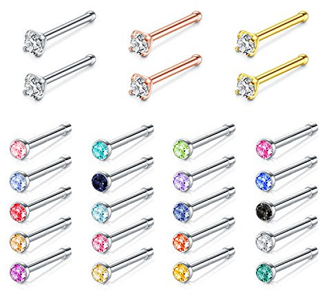 Zolure 22 Gauge 7mm Nasenstecker Edelstahl Nasenpiercings Nasenring Kristall Piercing Schmuck (G Stil)