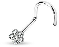 beyoutifulthings Nasen-Piercing KRISTALL Blume Nasen-Ring Nasen-Stecker Spirale Chirurgenstahl Silber Clear Stab 1/8mm Stein 4mm